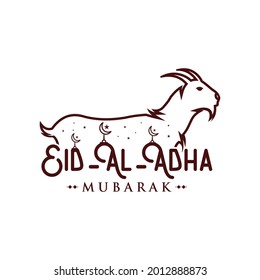 Eid al-Adha calligraphy text with goat illustration, Eid al-Adha Celebration Background. Vector illustration