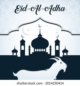 Eid al-Adha calligraphy text with goat illustration, Eid al-Adha Celebration Background. Vector illustration