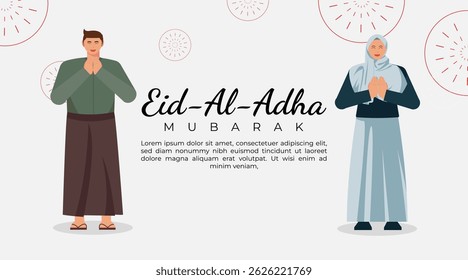 Eid al-Adha Celebration Background with Muslim Character Illustration. Islamic Feast, Animal Sacrifice, and Community Greeting Concept Vector