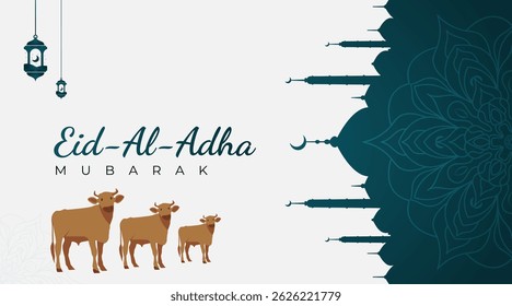 Eid al-Adha Celebration Background with Muslim Character Illustration (em inglês) "Eid al-Adha Celebration Background with Muslim Character Illustration" . Vetor de Conceito de Festa Islâmica, Sacrifício Animal e Saudação de Comunidade