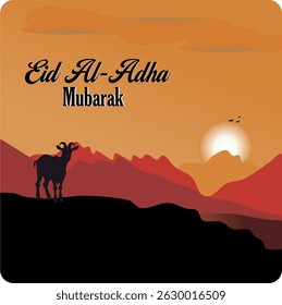 Eid al-Adha celebration. Greeting card with sacrificial lamb image. Eid al-Adha theme. Vector illustration.