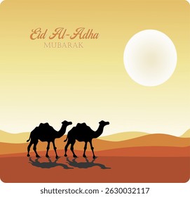Celebração do Eid al-Adha. Cartão com imagem de camelo sacrificial. Tema de Eid al-Adha. Ilustração vetorial.