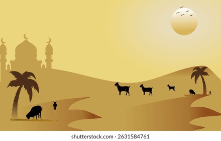 Eid al-Adha Celebration. Eid al-Adha greeting card. Eid al-Adha theme. Vector illustration.
