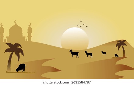 Eid al-Adha Celebration. Eid al-Adha greeting card. Eid al-Adha theme. Vector illustration.