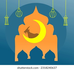 Eid al-Adha concept illustration with sheep and moon