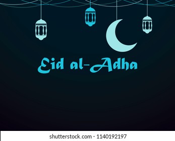Eid al-Adha. Crescent and lantern. Kurban Bajram muslim festival of sacrifice. Ramadan Kareem. Holiday greeting card. Vector illustration