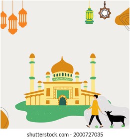 Eid al-Adha design with a white background and a mosque object