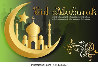 Eid al-Adha designs or Eid al-Fitr with elegant colors accompanied by easily edited text