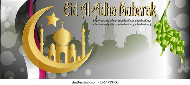 Eid al-Adha designs or Eid al-Fitr with elegant colors accompanied by easily edited text