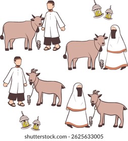 Eid Al-Adha Element Cartoon person with animals