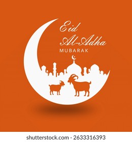 Eid al-Adha Festival Vector Set with Crescent Moon, Mosque Dome, Lanterns, Camel, Goat – Muslim Holiday Illustration for Creative Graphic Projects and Promotions