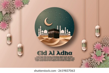 Eid al-Adha Greeting Background. for greeting cards, brochures, posters and banners. Modern style with some 3d elements objects.