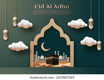 Eid al-Adha Greeting Background. for greeting cards, brochures, posters and banners. Modern style with some 3d elements objects.
