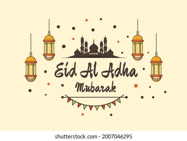 Eid al-Adha greeting card with lights and mosque theme. Beautiful Eid al-Adha abstract background. vector illustration. eid al-adha. can be used for banner and greeting card.