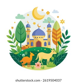 Eid al-Adha Grußkartenvektor mit Blumenelementen