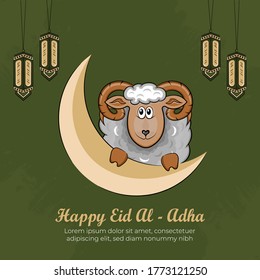 Eid al-Adha Greeting Cards with Hand drawn sheep in Green Grunge Background. vector illustration