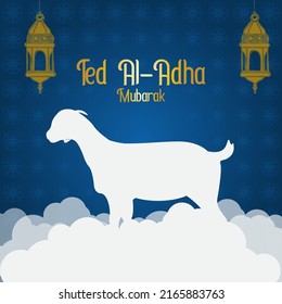 Eid al-Adha greetings with a mosque background and Islamic pattern.