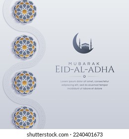 Eid Al-Adha Hajj Mabroor Islamic Arabic Arabesque Mosaic Background with Ornaments