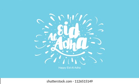 Eid al-Adha handwritten lettering. Beautiful text design for for graphic poster, greeting card etc.Greeting vector illustration