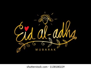 Eid al-Adha handwritten lettering. Greeting card.