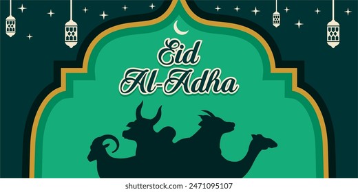 Eid al-Adha holiday background with colors and illustration objects that are typical of the celebration