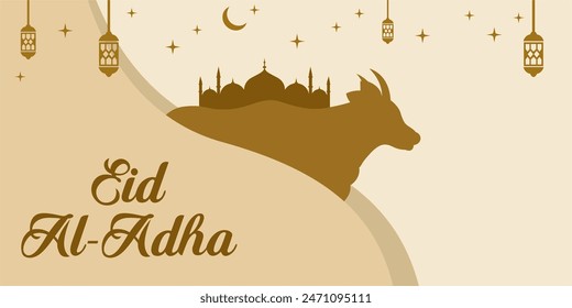 Eid al-Adha holiday background with colors and illustration objects that are typical of the celebration