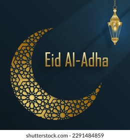 Eid al-Adha , the holidays celebrated in Islam with golden decorative lanterns on color background
