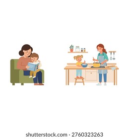 Eid al-Adha home interaction between parent and child illustration