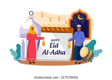 Eid Al-Adha Illustration concept. A flat illustration isolated on white background
