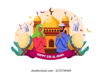 Eid Al-Adha Illustration concept. A flat illustration isolated on white background