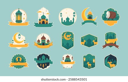 Eid al-adha label and badges vector illustration set