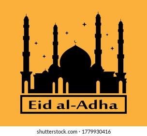 Eid al-Adha mosque silhouette, a vector silhouette of a mosque, a place of worship for Muslims.