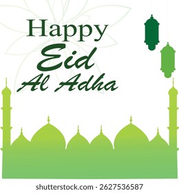 Eid al-Adha Mubarak Card with Mosques and Lanterns