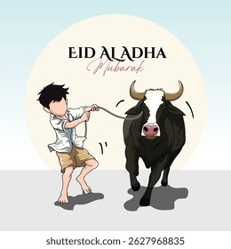 Eid alAdha Mubarak Child with a Cow