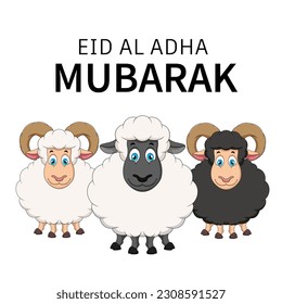 Eid al-Adha Mubarak. Cute ram mascot cartoon collection