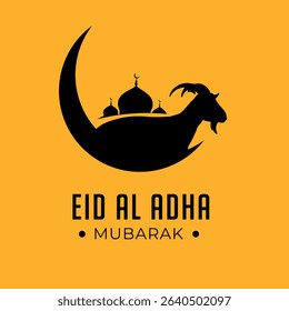 Eid al-Adha Mubarak Goat with Masjid Isolated on Orange Background Vector