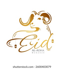 Eid Al-Adha Mubarak greeting background with typography text and hand drawn of goat illustration
