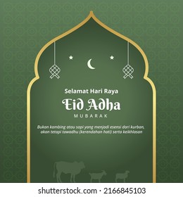 Eid Al-Adha Mubarak Greeting Card. Cow, Goat, and Sheep Vector Illustration