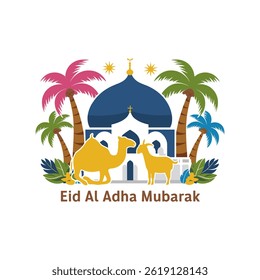 Eid al-Adha Mubarak Greeting Card With A White Background.