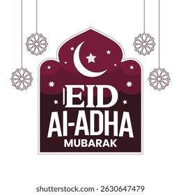 Eid Al-Adha Mubarak Greeting Card with Hanging Islamic Decorations
