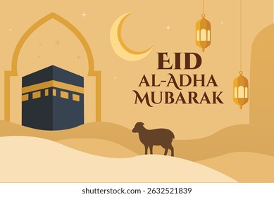Eid Al-Adha Mubarak Greeting Card Vector
Islamic Festival Celebration Banner
Kaaba and Sheep 
Eid Mubarak Design
Qurbani Eid Al-Adha Illustration
Hajj and Sacrifice Feast Theme