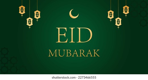Eid al-Adha Mubarak islamic greeting card design with hanging lantern on green background. Background vector illustration EPS 10