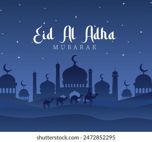 Eid Al-Adha Mubarak Diseño de publicación de medios sociales islámicos con mezquita
