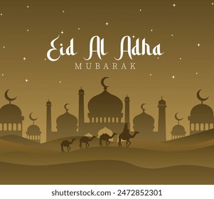 Eid Al-Adha Mubarak Islamic social media post design with mosque
