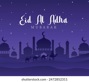 Eid Al-Adha Mubarak Islamic social media post design with mosque
