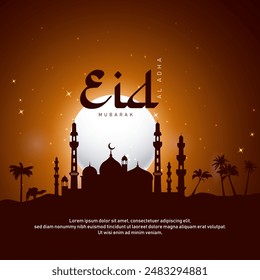 Eid Al-Adha Mubarak Islamic social media post design with mosque