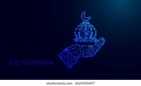 Eid al-Adha Mubarak Low Poly Art - Islamisches Festival Gruß mit modernem geometrischem Design