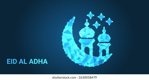 Eid al-Adha Mubarak Low Poly Art – Islamic Festival Greeting with Modern Geometric Design	