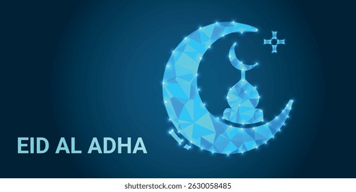 Eid al-Adha Mubarak Low Poly Art – Islamic Festival Greeting with Modern Geometric Design	