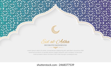 Eid Al-Adha Mubarak luxury ornamental greeting card background with Arabic pattern and decorative arch border